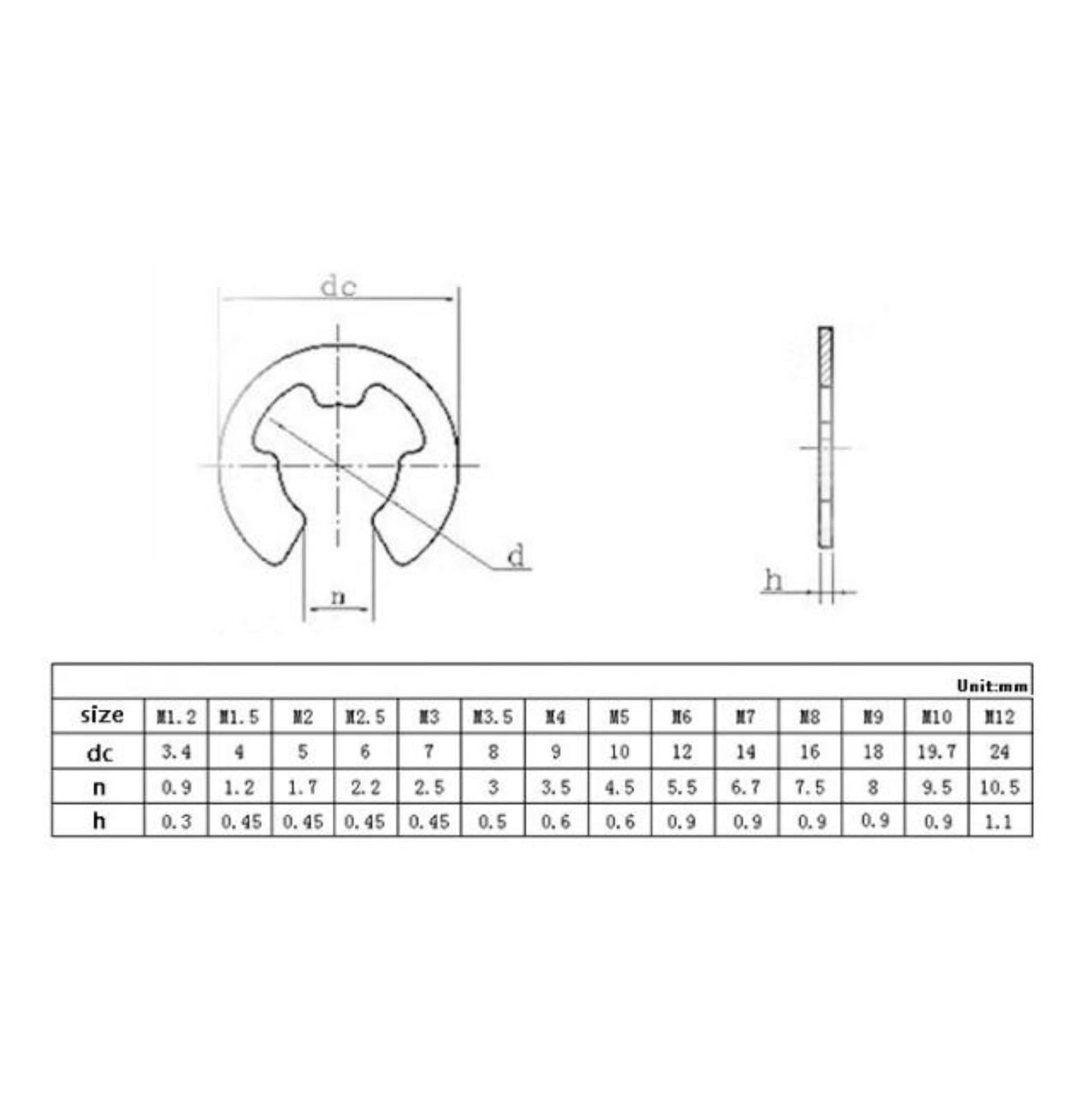 5/10/50 Stück M1,2 M1,5 M2 M2,5 M3 M3,5 M4 M5 M6-M15 GB896 Schwarz 65Mn 304 Edelstahlwelle Externer Sicherungsring E-Clip-Sicherungsring-Unterlegscheibe(304 Stainless Steel,M1.2 50pcs) von Manoud