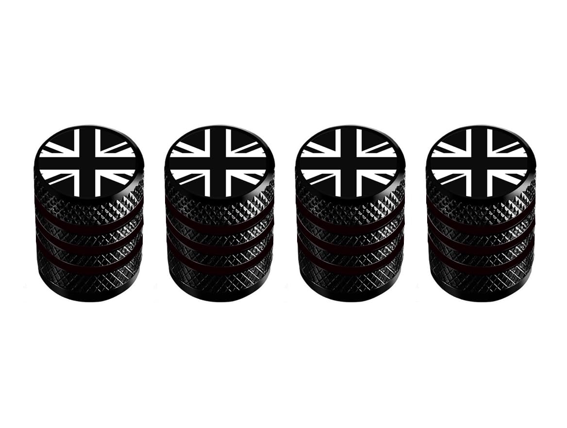 MarCraft Marcraft korrosionsbeständig (schwarz) (lasergravierte Union Jacks) Ventilkappen aus Metall für Reifen, Felgen, Legierung, Staubkappen (4er-Pack) Universal für Autos, SUVs, Fahrräder, Motorrä von MarCraft