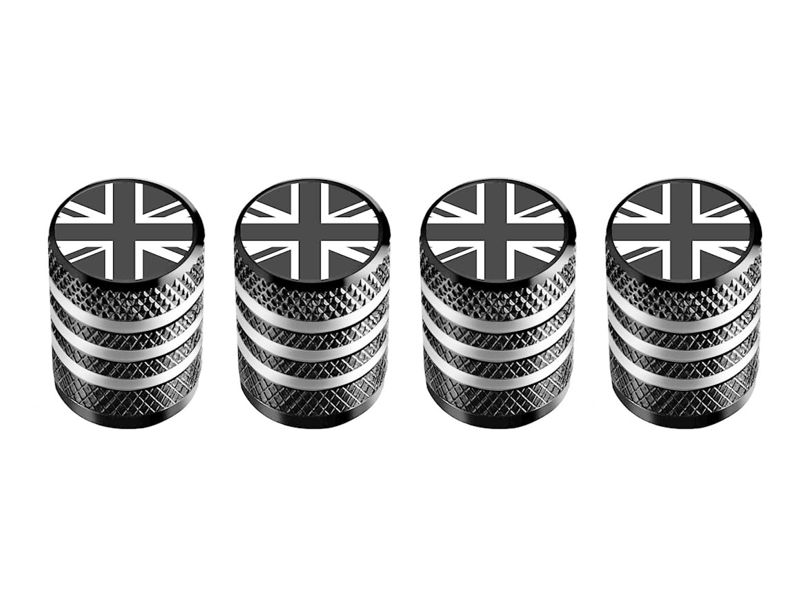 Marcraft Korrosionsbeständige (grau) (Laser gravierte Union Jacks) Aluminium Reifen Rad Legierung Ventilkappen Staubkappen (4 Pack) Universal für Autos, SUVs, Fahrräder, Motorräder, LKWs | von MarCraft