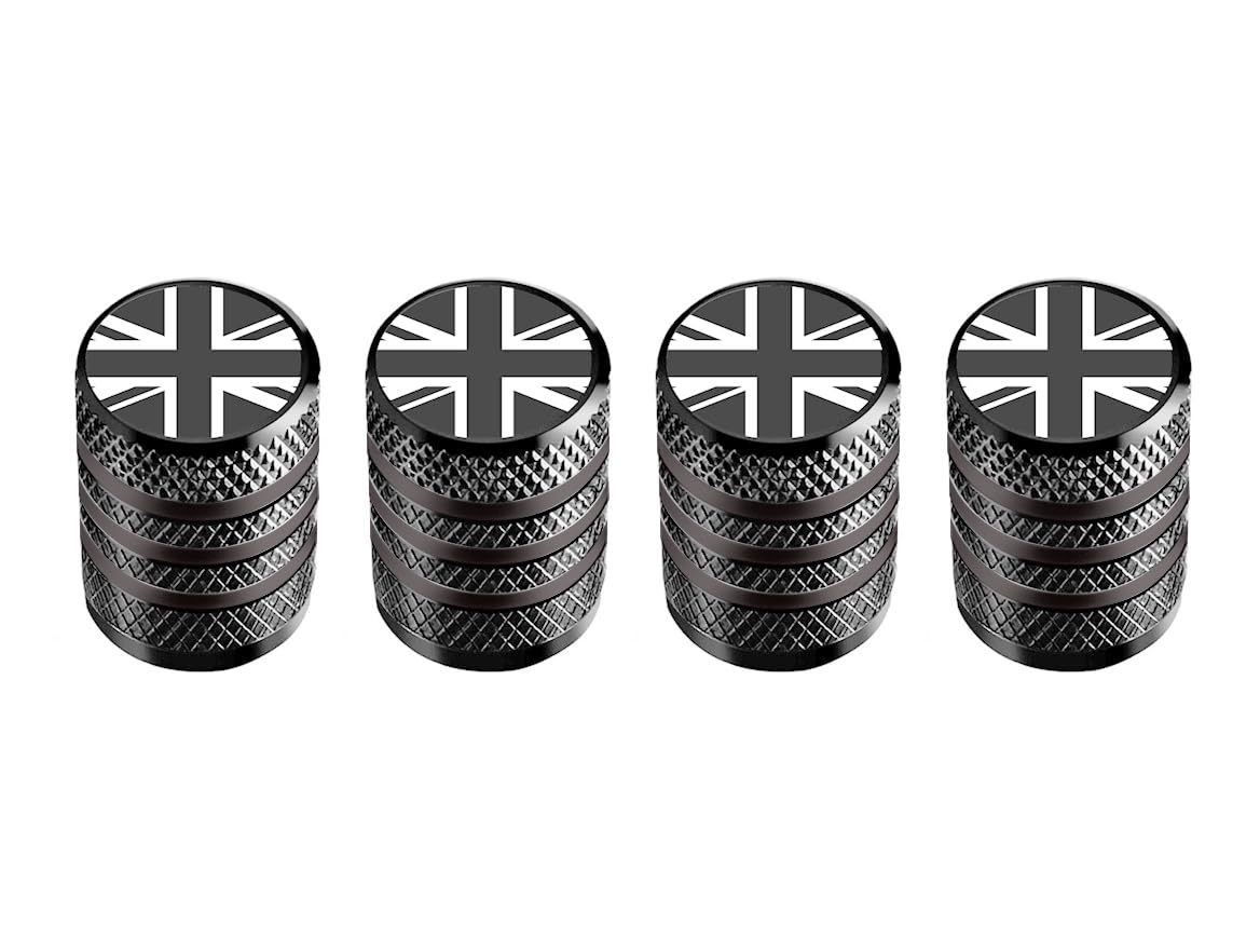 MarCraft Marcraft korrosionsbeständig (grau) (lasergravierte Union Jacks) Ventilkappen aus Metall für Reifen, Felgen, Legierung, Staubkappen (4er-Pack) Universal für Autos, SUVs, Fahrräder, Motorräder von MarCraft