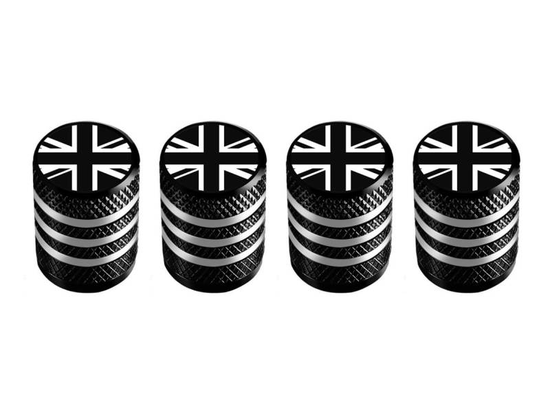 Marcraft Korrosionsbeständige (schwarze zweifarbige) (Lasergravierte Union Jacks), Metall-Reifenrad, Legierung, Ventilkappen, Staubkappen (4 Stück), universell für Autos, SUVs, Fahrräder, Motorräder, von MarCraft