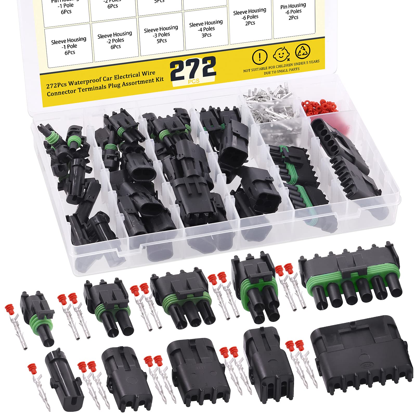 Mardatt 272 Stück (22 Sätze) 1 2 3 4 6 Pin männlich & weiblich wasserdicht Auto elektrische Kabelstecker Terminals Stecker Sortiment Kit für Automotive Motorrad Roller LKW Boote Zündkerzenstecker von Mardatt