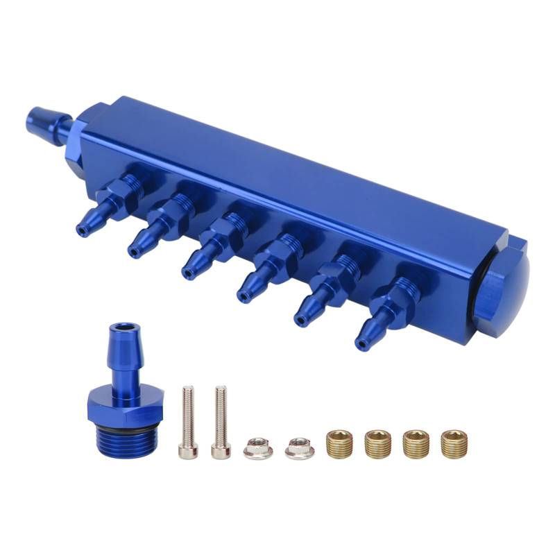 6 Port Vakuum Block Ansaugkrümmer Kit 1/8in NPT -Stecker 1/2in NPT Inlet Outlet Universal für Auto -LKW -Turbos (Blau) von MasYosh