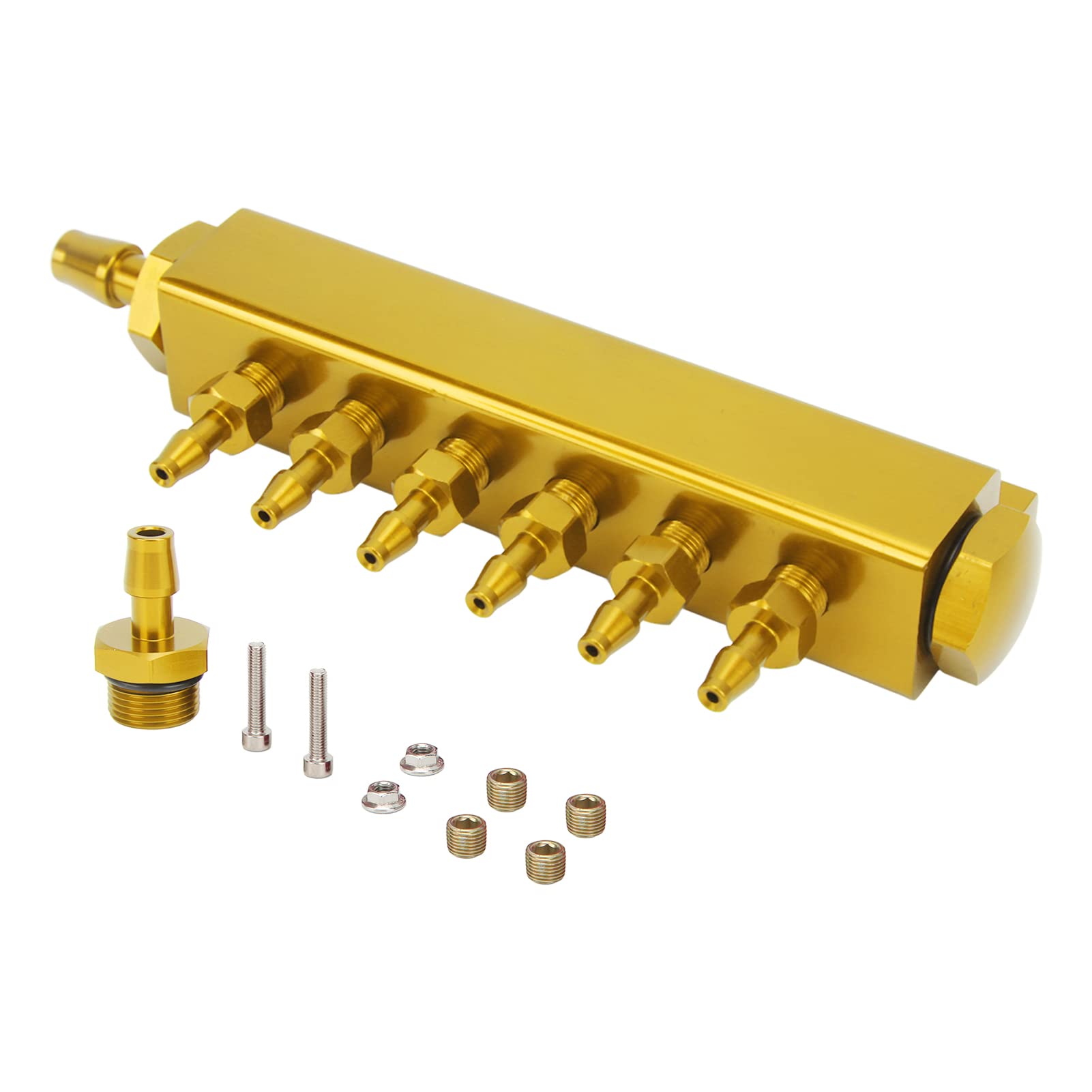 6 Port Vakuum Block Ansaugkrümmer Kit 1/8in NPT -Stecker 1/2in NPT Inlet Outlet Universal für Auto -LKW -Turbos (Gold) von MasYosh