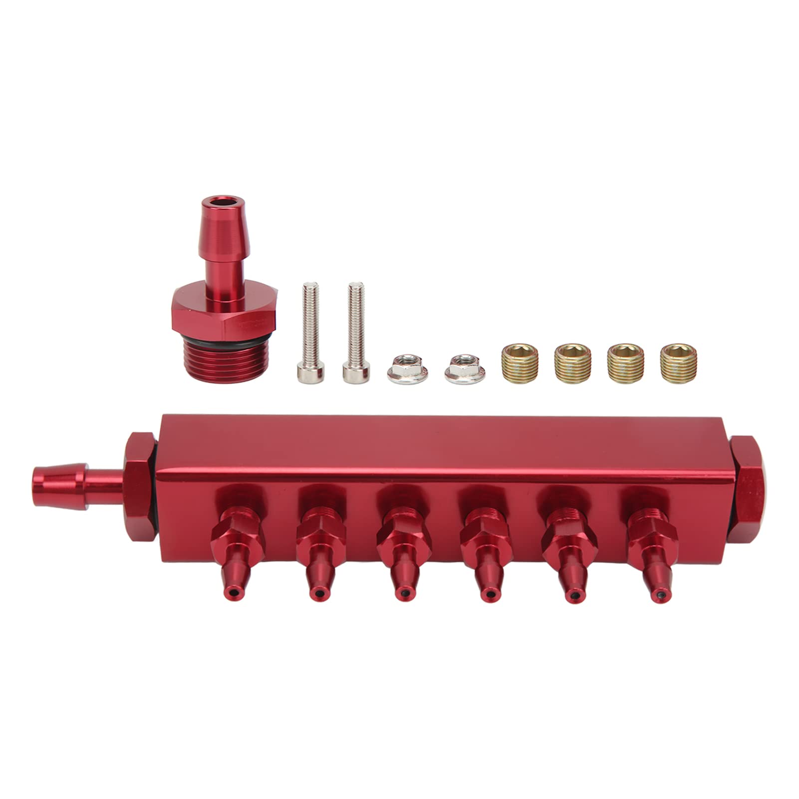 6 Port Vakuum Block Ansaugkrümmer Kit 1/8in NPT -Stecker 1/2in NPT Inlet Outlet Universal für Auto -LKW -Turbos (Rot) von MasYosh