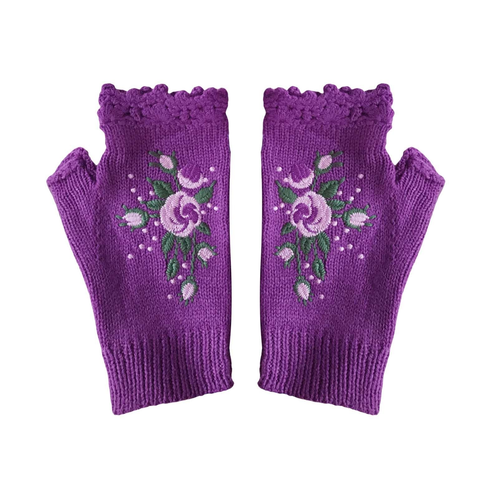 Mashaouyo 2023 Handbestickte Handschuhe Damen Strickhandschuhe Blumenhandschuhe Bestickte Hand Fingerlose Handschuhe Handstrick Fingerlose Gestickte Blumenhandschuhe Skihandschuhe Fäustlinge Männer von Mashaouyo