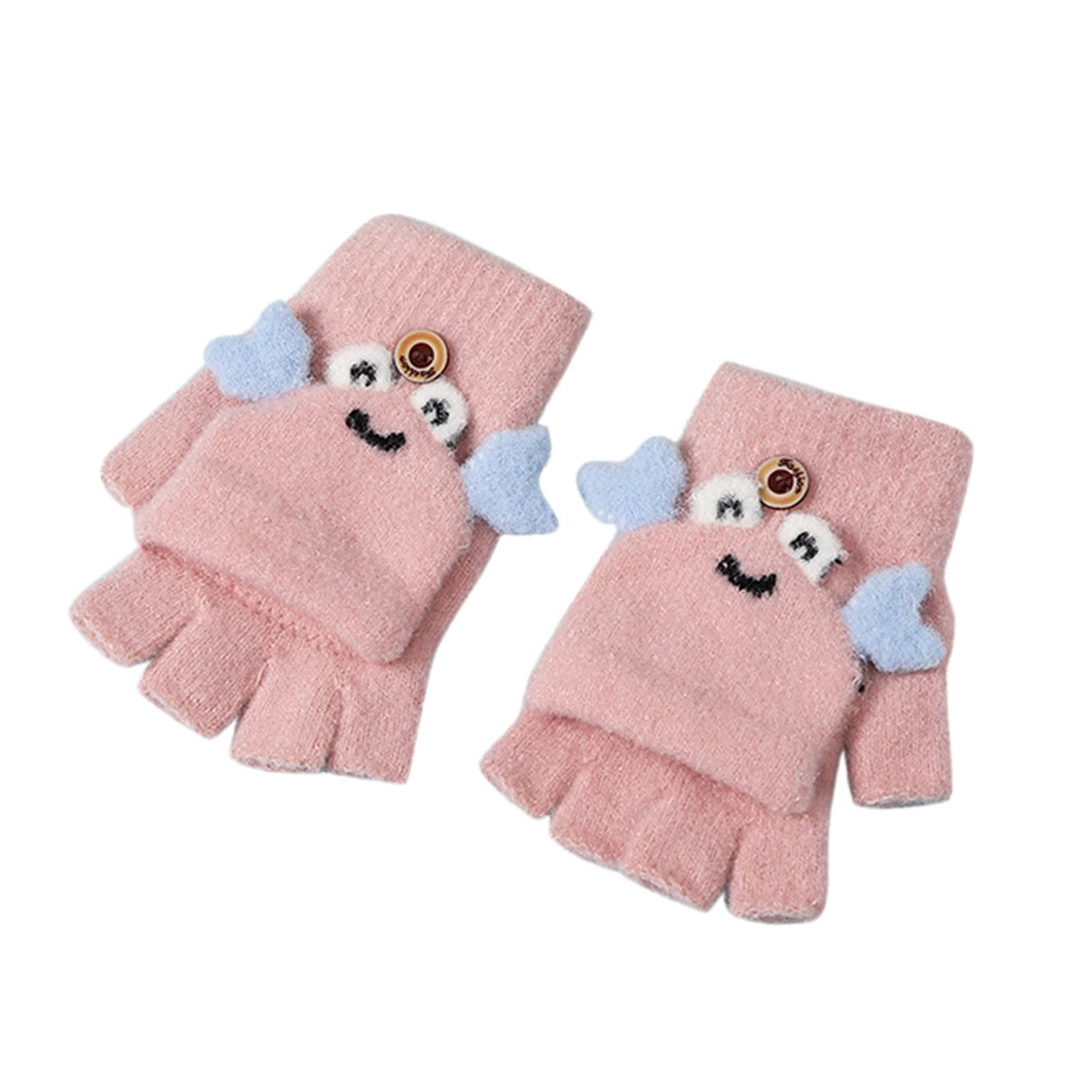 Mashaouyo Baby Kinder Kleine Krabbenhandschuhe Halbfinger Flip Plüsch Strick Winter Warme Handschuhe Handschuhe Fäustlinge Cabrio (Rosa, Einheitsgröße) von Mashaouyo