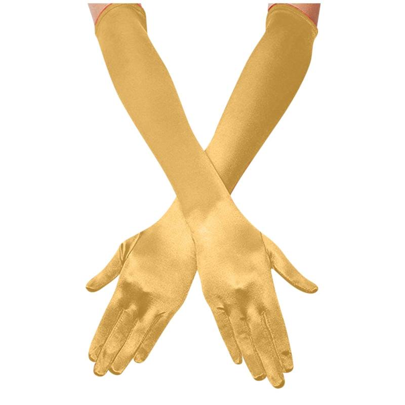 Mashaouyo Braut Damen Finger Tanzhandschuhe Ellenbogen Lange Handschuhe Länge 1920er Satin Opernhandschuhe Handschuhe Fäustlinge Frauen Kaltes Wetter (Gold, Einheitsgröße) von Mashaouyo