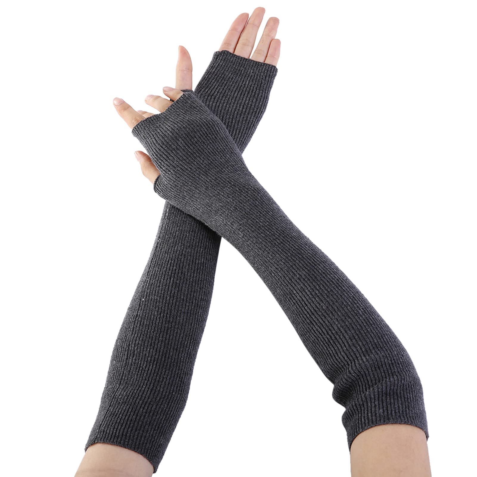 Mashaouyo Damen Armwärmer, solide, gestrickt, weich, lang, fingerlos, Handschuhe, Fäustlinge, wandelbar (Dunkelgrau, Einheitsgröße) von Mashaouyo