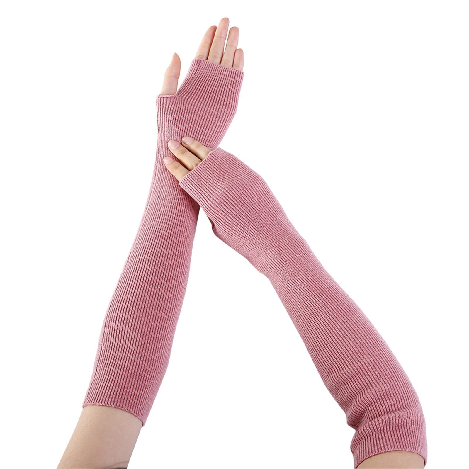 Mashaouyo Damen Armwärmer, solide, gestrickt, weich, lang, fingerlos, Handschuhe, Fäustlinge, wandelbar (Rosa, Einheitsgröße) von Mashaouyo