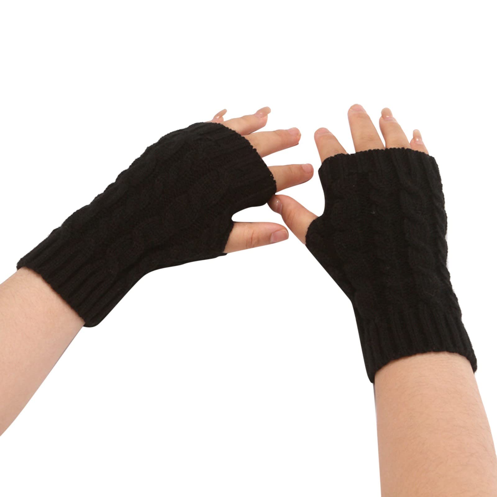 Mashaouyo Damen-Handschuhe, gestrickt, Plüsch, winddicht, warm, verdickt, Fingerhandschuhe, Fäustlinge für Damen, kaltes Wetter, isoliert (Schwarz, Einheitsgröße) von Mashaouyo