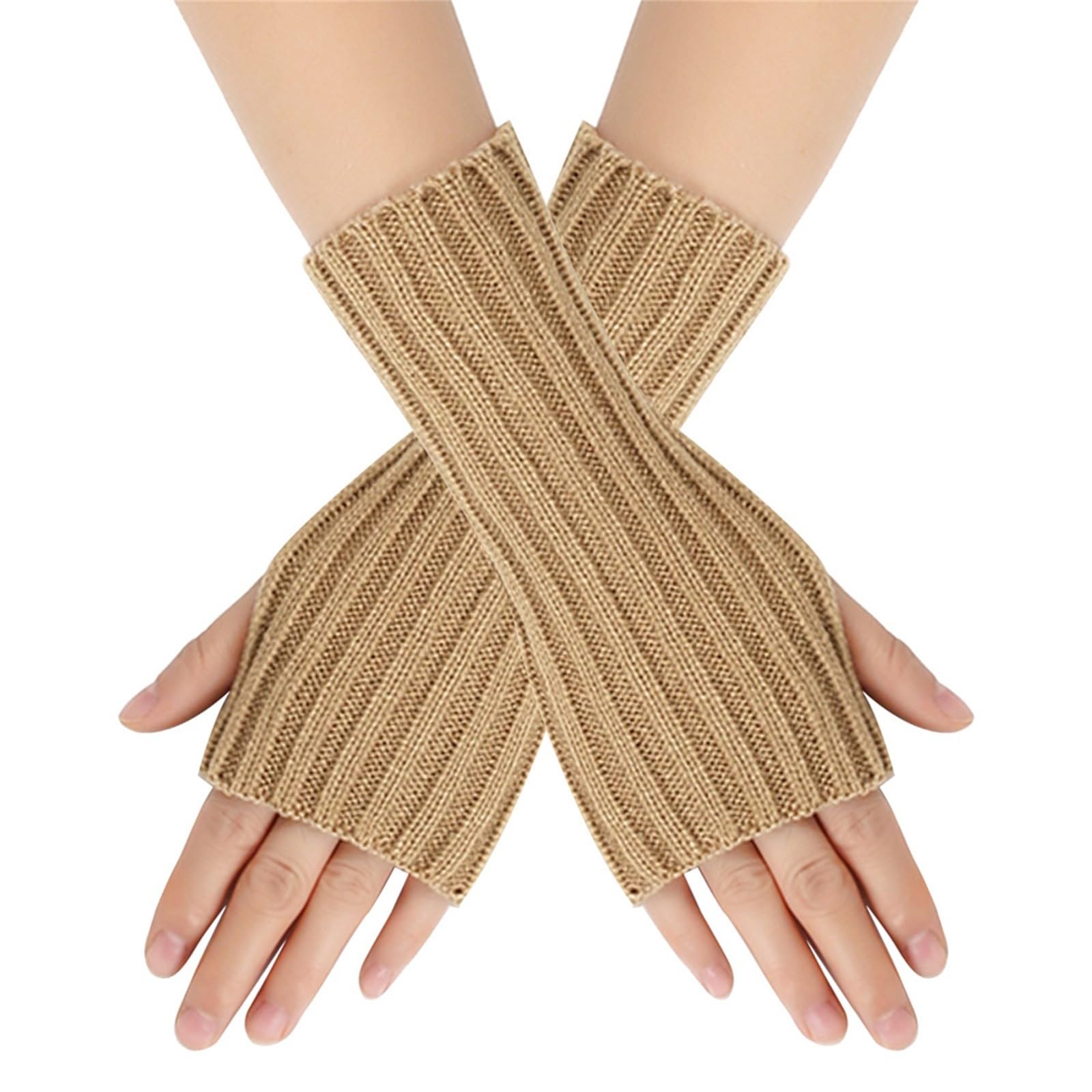 Mashaouyo Damen Handschuhe für kaltes Wetter, isoliert, einfarbig, mehrfarbig, Wolle, kurz, gestreift, gestrickt, Halbfinger-Handschuhe, fingerlose Arm-Handschuhe, Damen-Fäustlinge (C, A) von Mashaouyo