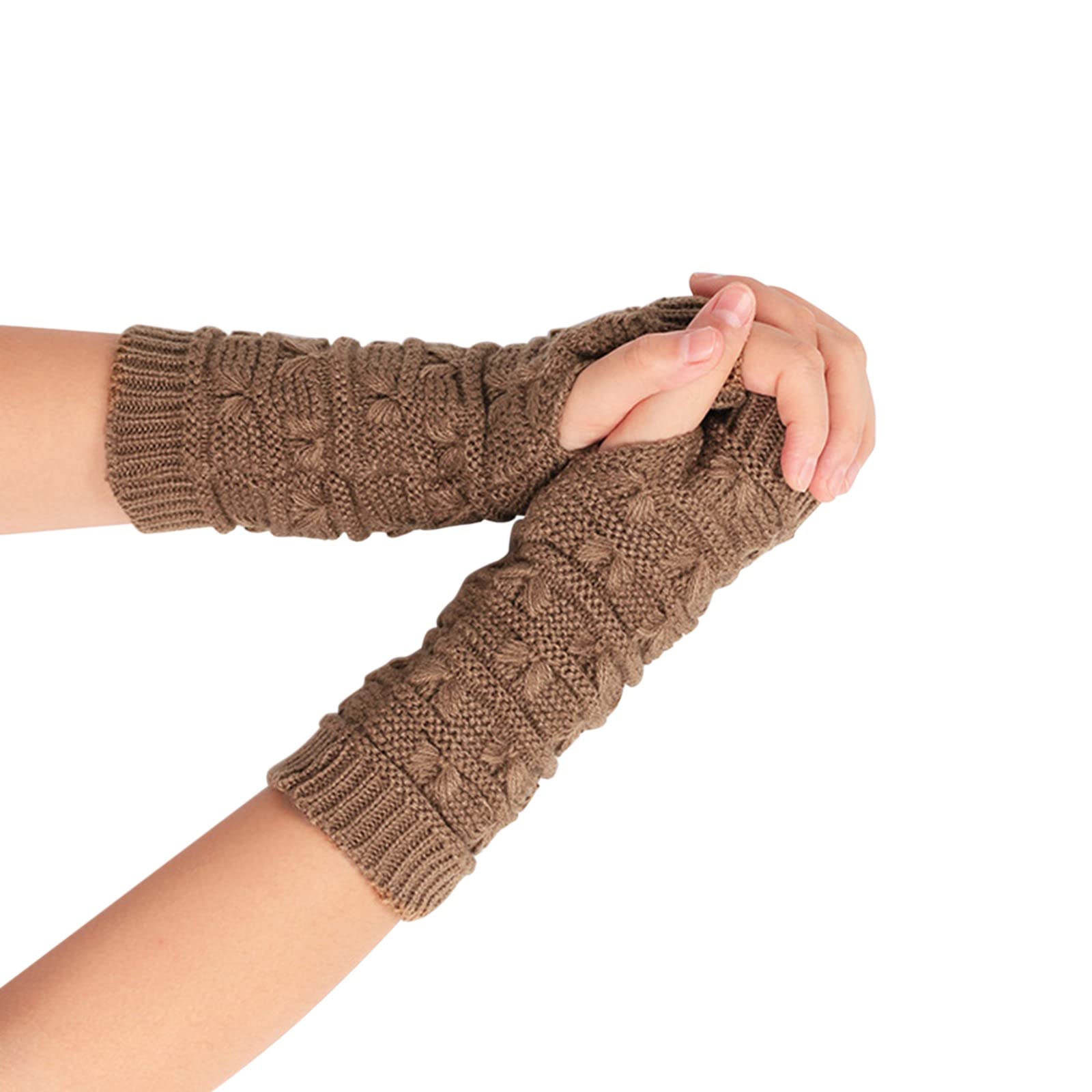 Mashaouyo Damen-Strickhandschuhe aus Wolle, offene Finger, halber Finger, kurz, warme Handschuhe, Fäustlinge für Damen, kaltes Wetter, beheizt (Khaki, A) von Mashaouyo