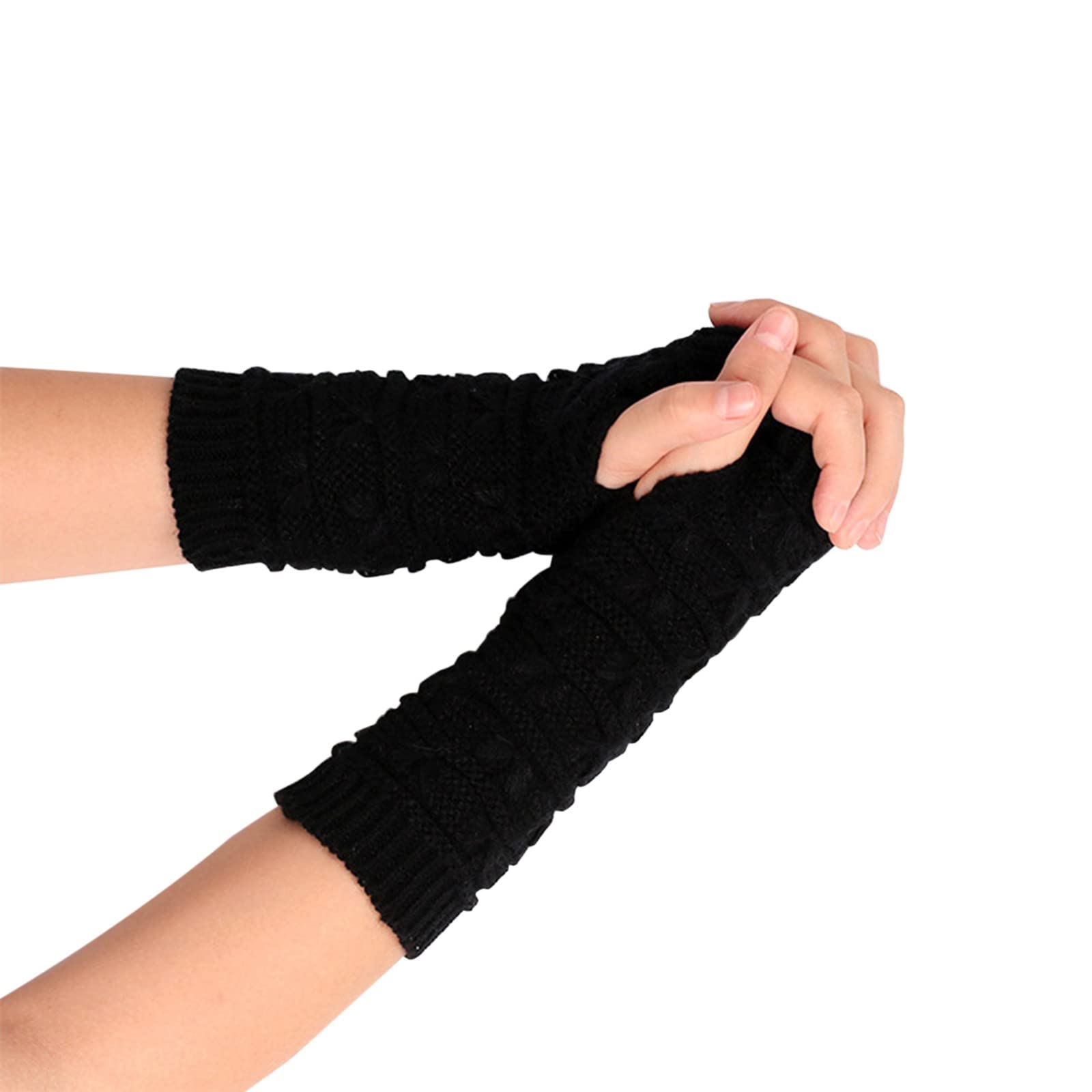 Mashaouyo Damen-Strickhandschuhe aus Wolle, offene Finger, halber Finger, kurz, warme Handschuhe, Fäustlinge für Damen, kaltes Wetter, beheizt (Schwarz, A) von Mashaouyo