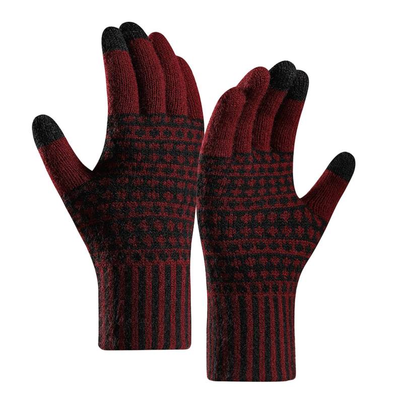 Mashaouyo Damen Winter Screen Handschuhe Warme Strickhandschuhe Elastische Manschette Winter Männer Texting Handschuhe Handschuhe Fäustlinge für Frauen Kaltes Wetter (Rot, Einheitsgröße) von Mashaouyo