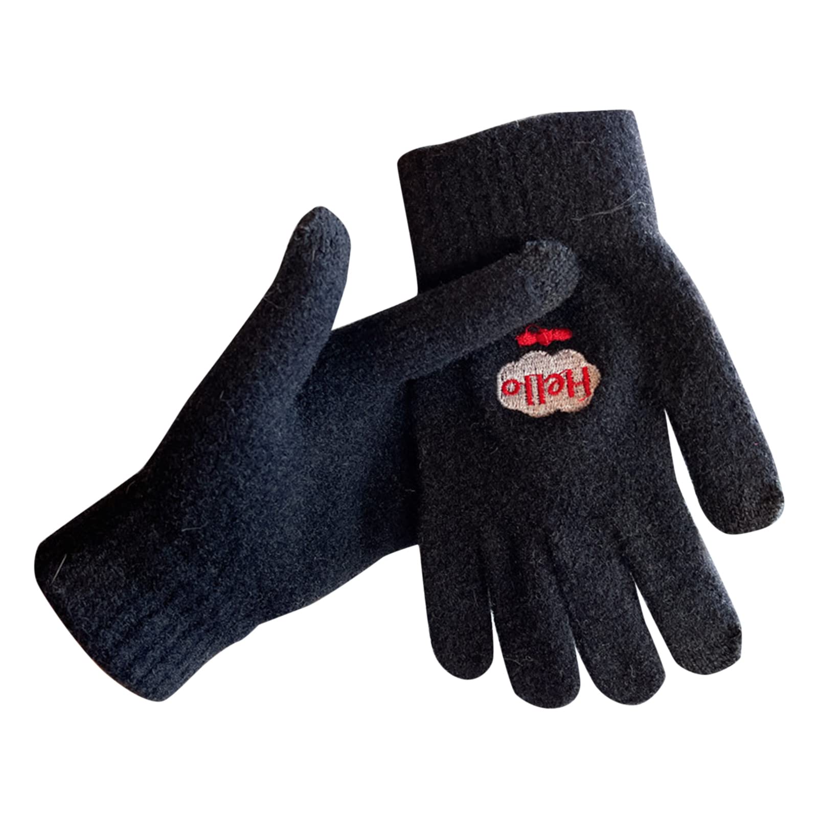 Mashaouyo Damen-Winter-Strickhandschuhe mit Cartoon-Bär, mit Fleece, fünf Finger und Minuten-Finger, warme Handschuhe für Frauen, kaltes Wetter, beheizt (schwarz, Einheitsgröße) von Mashaouyo