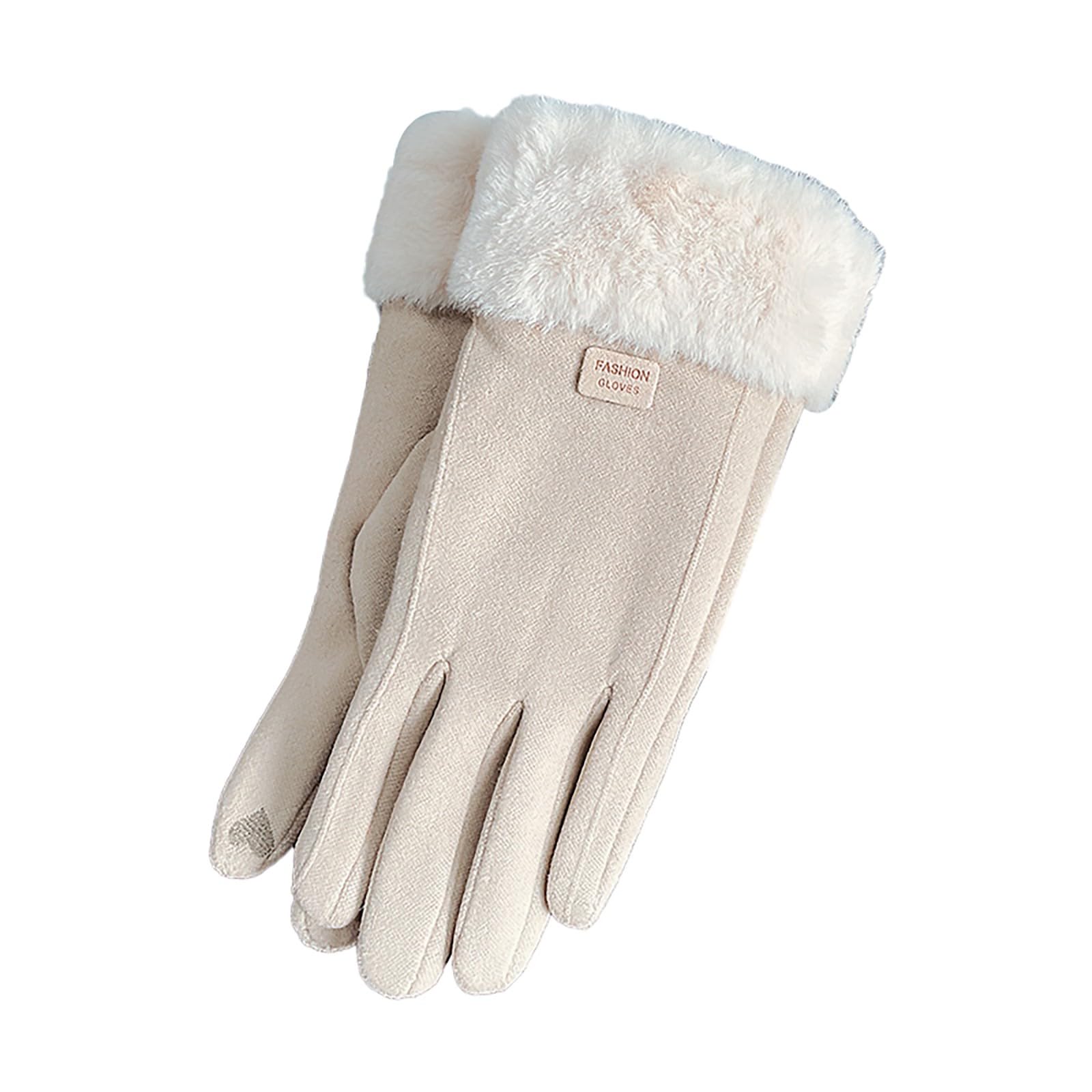 Mashaouyo Damen Winter Warm Radfahren Samt verdickte kalte und winddichte Bildschirmhandschuhe Handschuhe Fäustlinge Combo mit Tasche (Beige, Einheitsgröße) von Mashaouyo