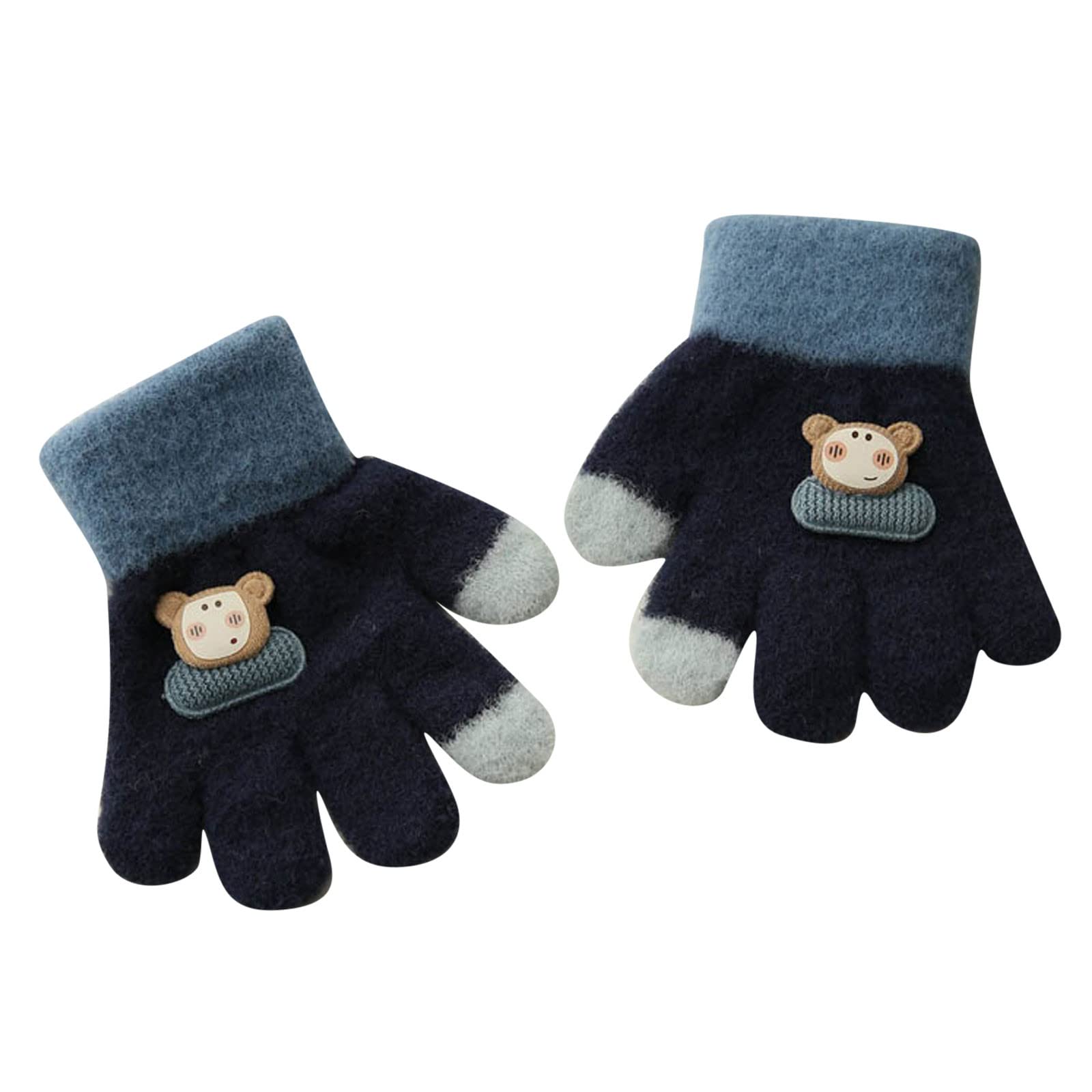 Mashaouyo Kinder Winterhandschuhe Kinder Dehnbare Warme Handschuhe Jungen oder Mädchen Strickhandschuhe Fäustlinge für Frauen Kaltes Wetter Beheizt (Marineblau, Einheitsgröße) von Mashaouyo