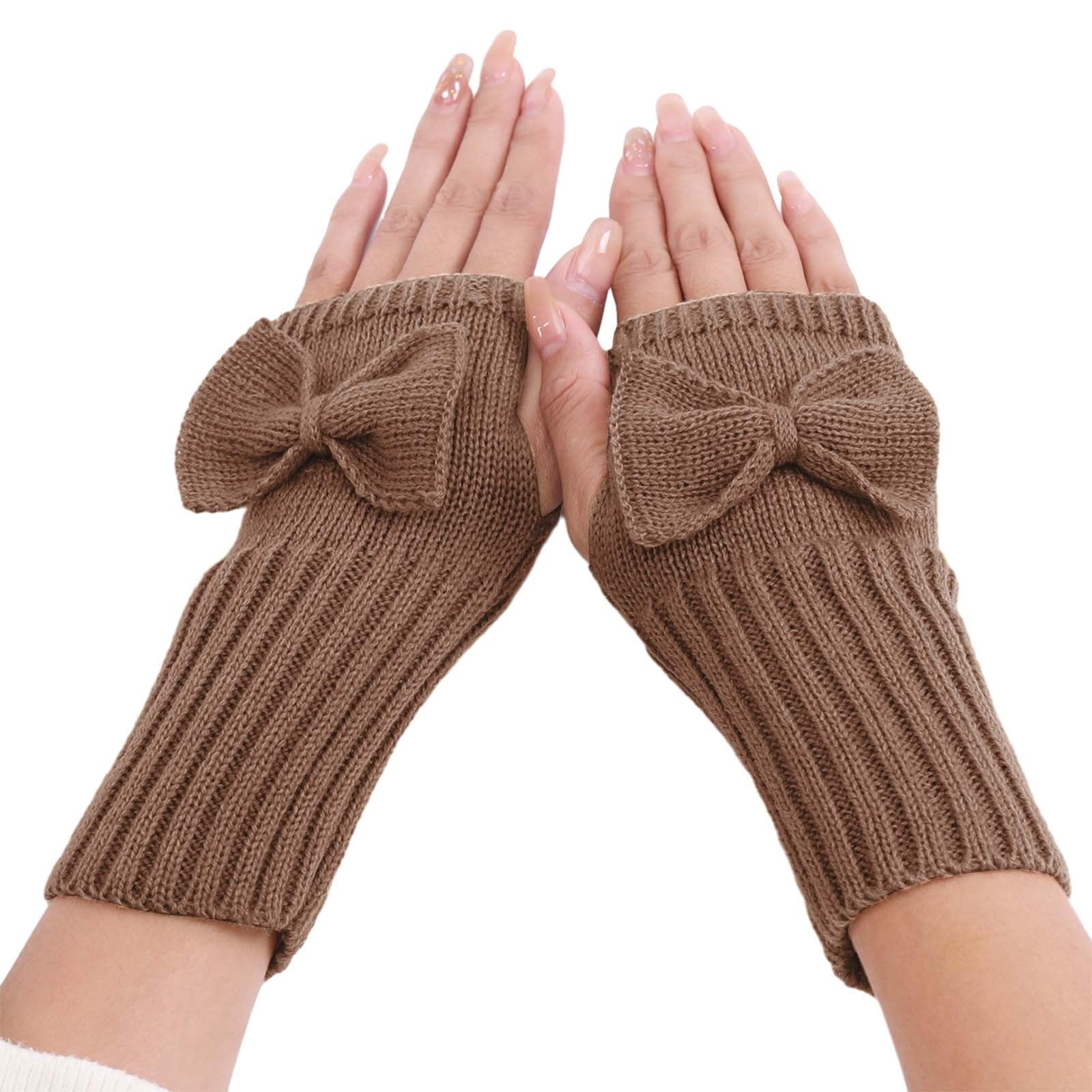 Mashaouyo Kurze Bogenhandschuhe Herbst und Winter Damen Niedlich Handgelenk Gestrickte Wolle Warme Fingerlose Handschuhe Frauen Handschuhe (Khaki, Einheitsgröße) von Mashaouyo