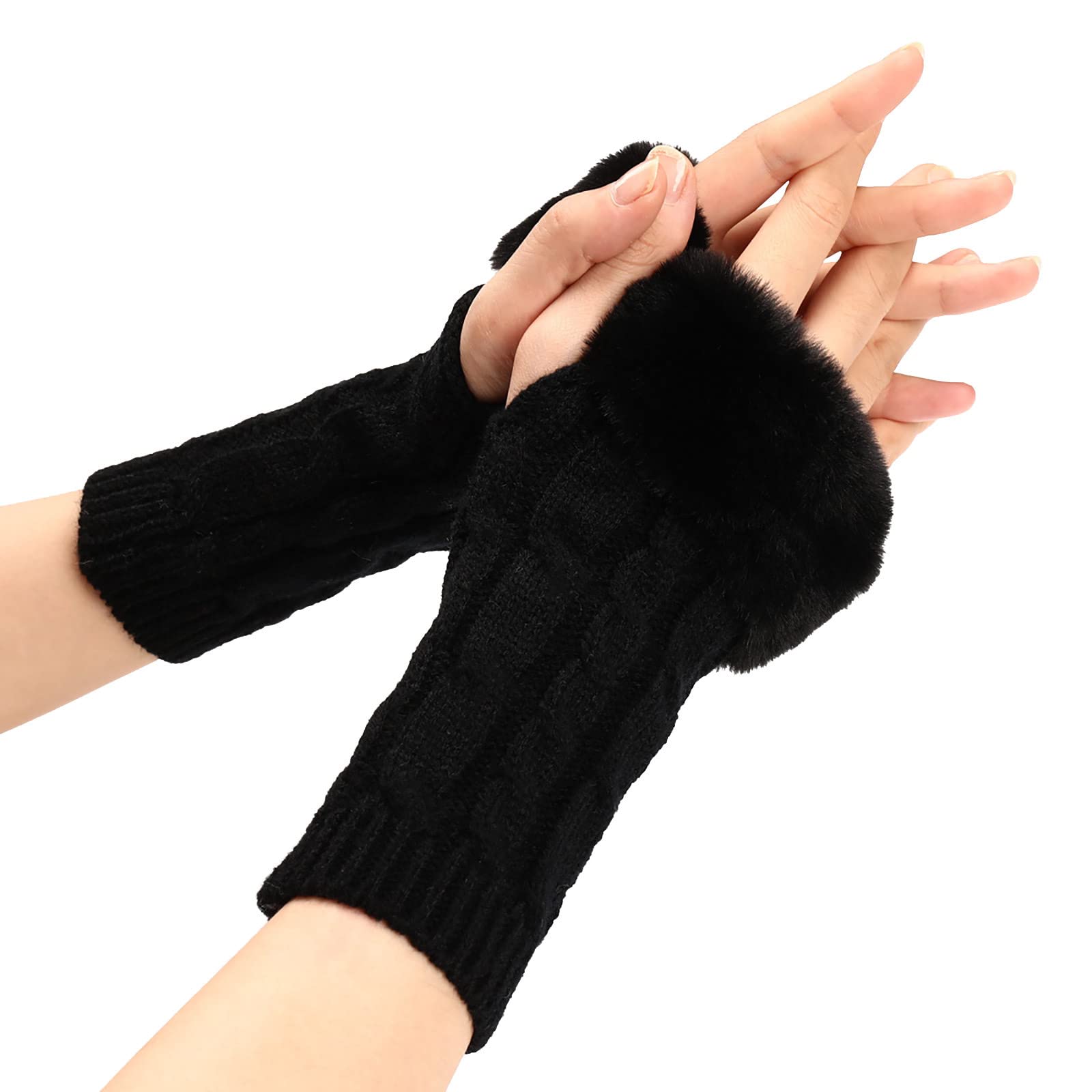 Mashaouyo Thermo-Handschuhe für Damen, warmer Handschuh, winddicht, elastisch, schwarze Handschuhe, Damen, warm gefütterte Handschuhe, warme Thermo-Outdoor-Handschuhe, Handschuhe, Fäustlinge Damen von Mashaouyo