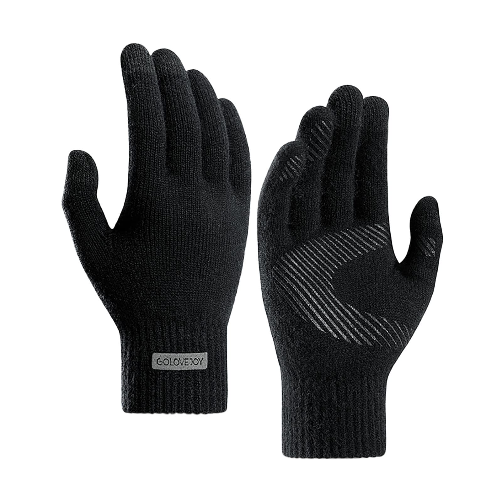 Mashaouyo Winter-Strickhandschuhe für Herren, Reifenmuster, warm, Plüsch, Reitwolle, Handschuhe Fäustling (Schwarz, L) von Mashaouyo