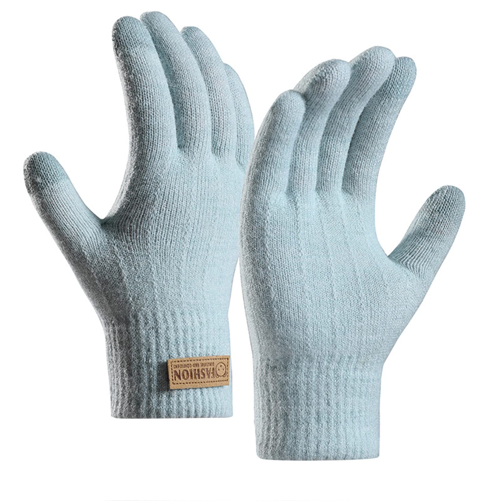 Mashaouyo Winterhandschuhe für Damen, hält warm, Touchscreen, Strickhandschuhe, elastische Manschette, weiche Vollfinger-Handschuhe, Fäustlinge für Damen, kaltes Wetter (blau, Einheitsgröße) von Mashaouyo