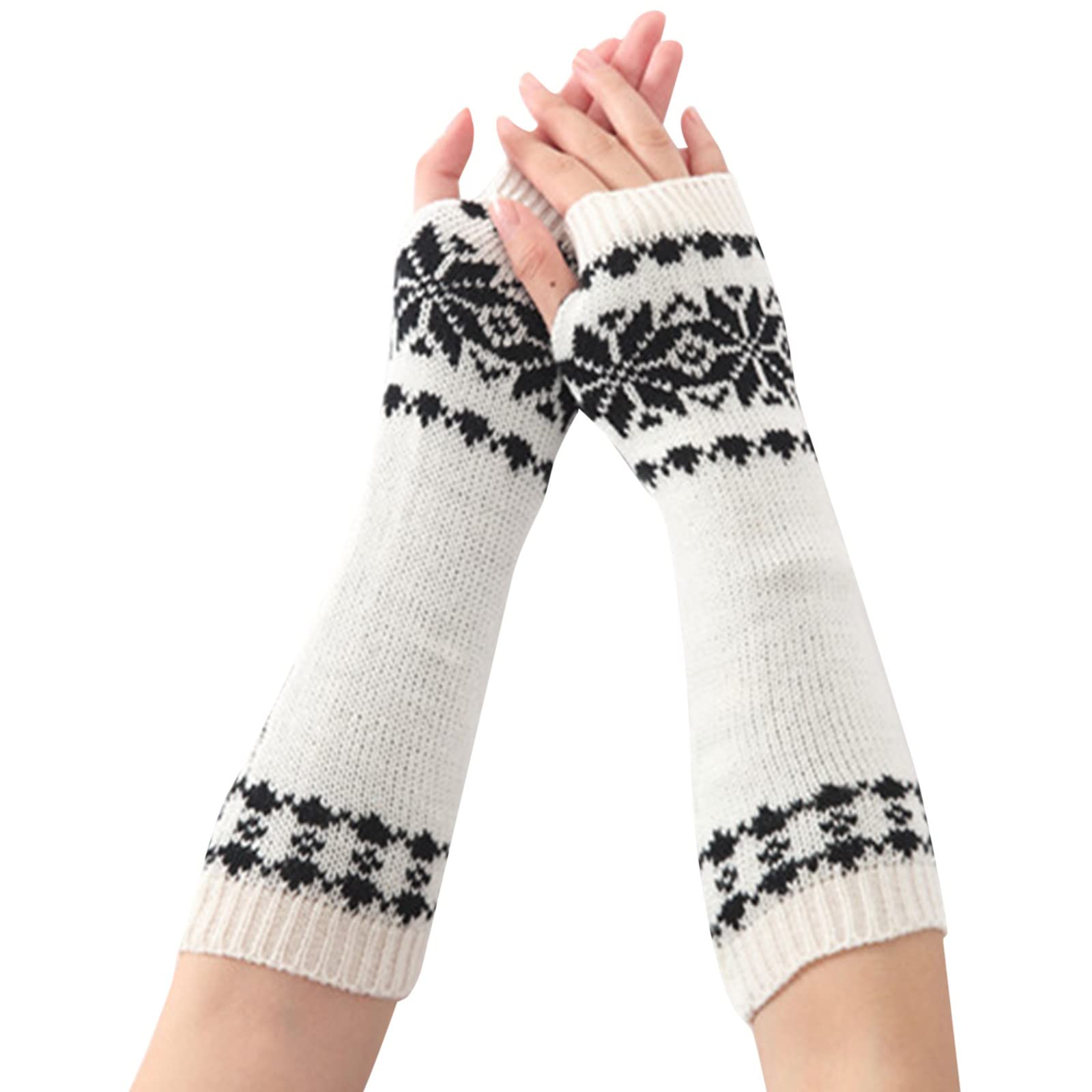 Mashaouyo Wintersaison Fingerlose Handgelenkwärmer Unterarmwärmer Weihnachten Schneeflocke Jacquard Fäustlinge Handschuhe Handschuhe Fäustlinge (Weiß, Einheitsgröße) von Mashaouyo