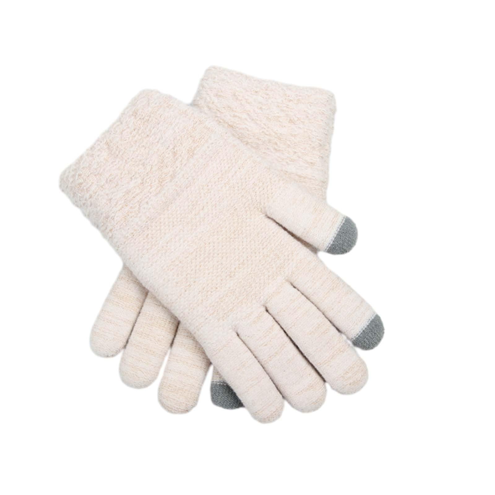 Warme und modische Winter-Strick-Vollfingerhandschuhe für Damen und Herren, einfarbig, weiß, Einheitsgröße von Mashaouyo