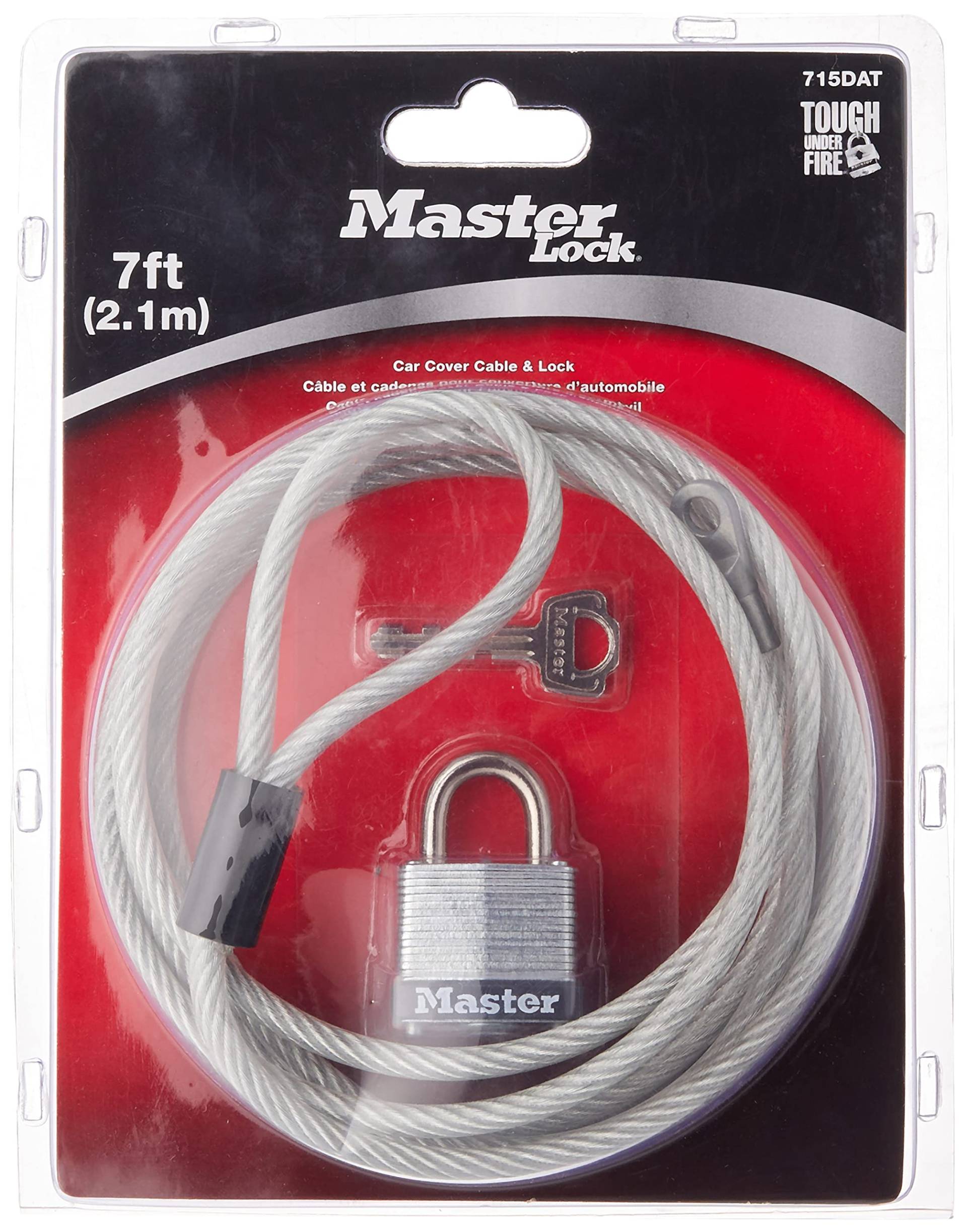 Master Lock 715DAT Stahl-Abdeckkabel mit Vorhängeschloss aus laminiertem Stahl, 2,1 m Kabel und 3,8 cm breites Schloss von Master Lock