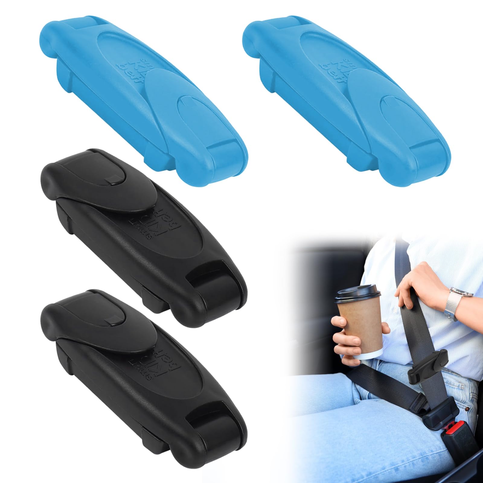 4 Stück Auto Sicherheitsgurt Clip,Gurtstopper Auto,Gurtstopper,Car Seat Belt Clip,Auto-Sicherheitsgurt-Clip-Einsteller Geeignet für Erwachsene,Kinder (Schwarz,Blau) von Matsizen