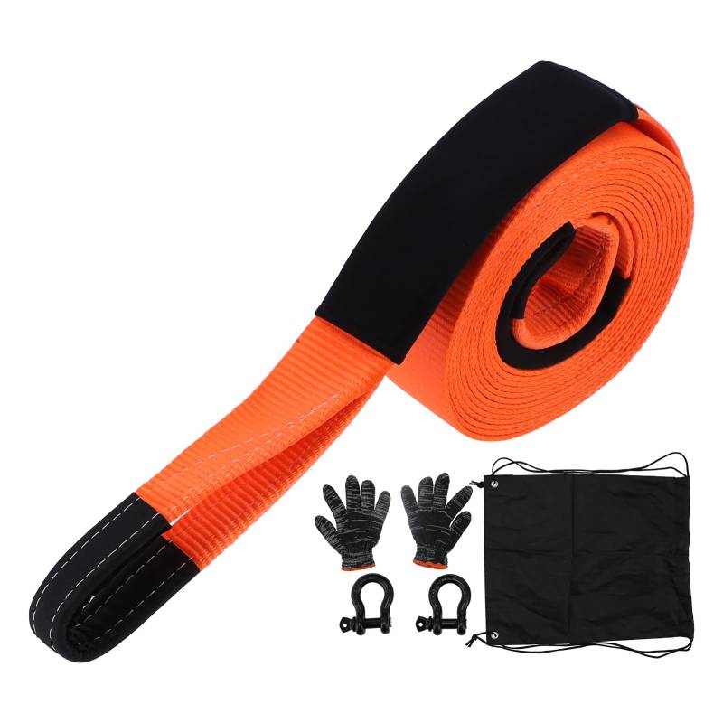 Mavaol 15 Tonnen Polyester -Schleppseil, Hochleistungs -elastischer Wiederherstellungsgurt, 9m Länge, umfasst Fesseln und Handschuhe, für die Wiederherstellung und Abschleppung (Orange) von Mavaol