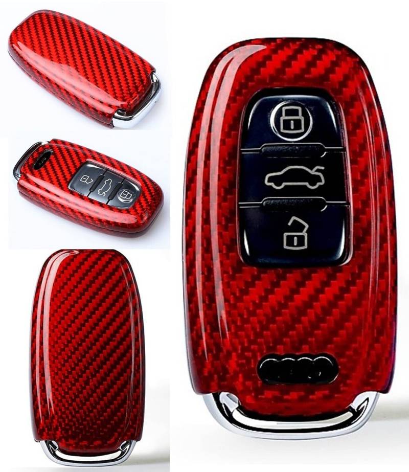 MAX Carbon kompatibel mit Audi Rot Carbon Style Look gfk Schlüssel Cover Hülle Etui A4 A5 A6 A7 A8 S4 S5 S6 S7 S8 RS4 RS5 RS6 RS7 SQ7 SQ5 Q5 Q7 TT TTS TTRS von Max Auto Carbon