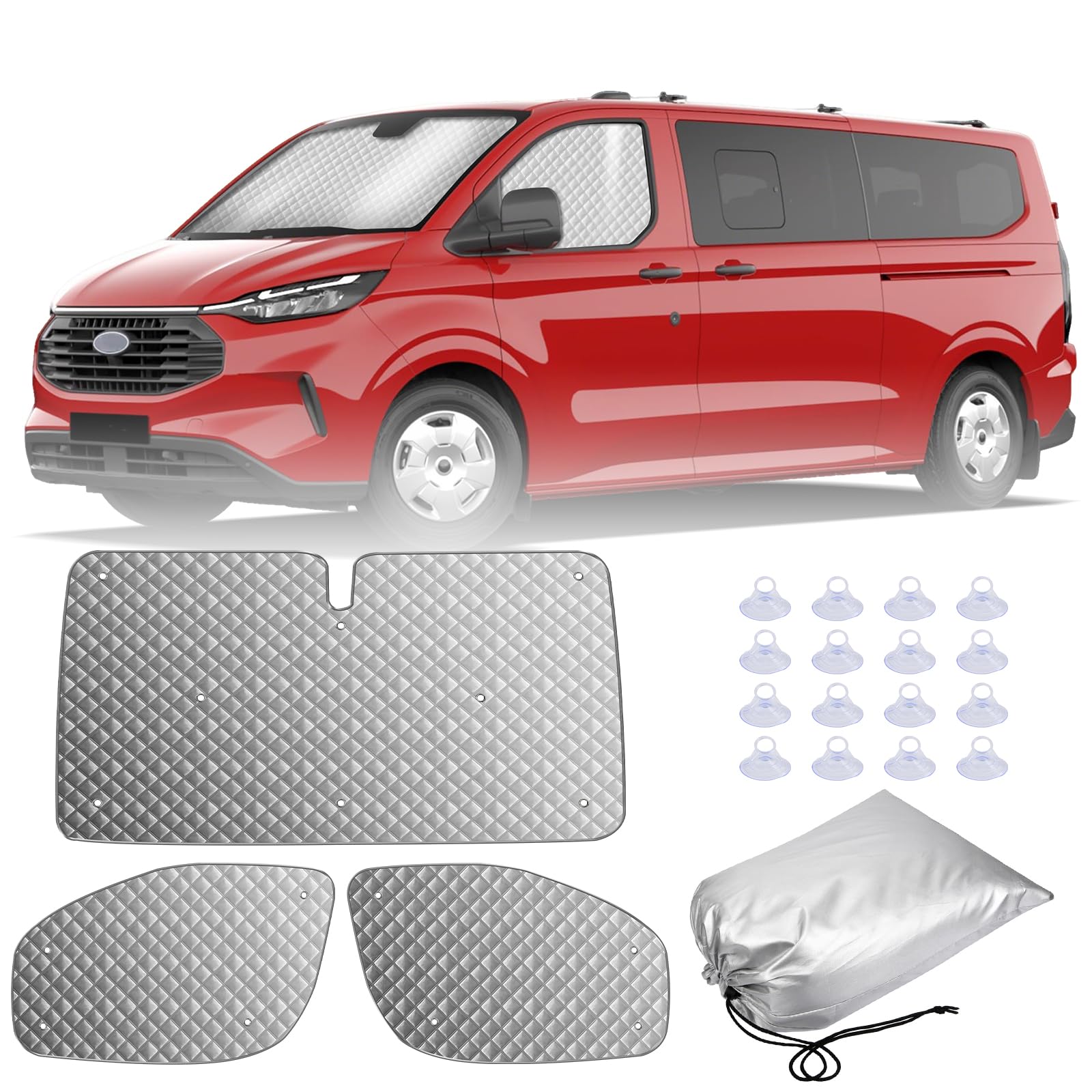 MaxAwe 3Stk Thermomatte Fahrerhaus passend für Ford Transit Custom, Luxus Interne Auto Sonnenblende Frontscheibenabdeckung, Thermo Jalousien Set Verdunkelung, Sonnenschutz Windschutzscheiben Matte von MaxAwe