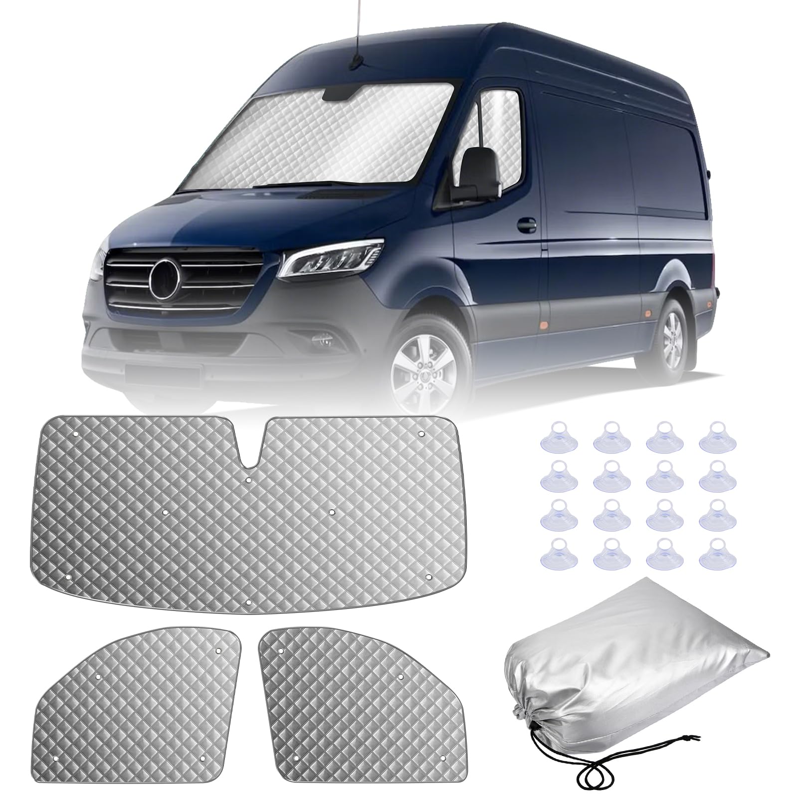 MaxAwe 3Stk Thermomatte Fahrerhaus passend für Mercedes Sprinter 19-24, Luxus Interne Auto Sonnenblende Frontscheibenabdeckung, Thermo Jalousien Set Verdunkelung, Sonnenschutz Windschutzscheiben Matte von MaxAwe