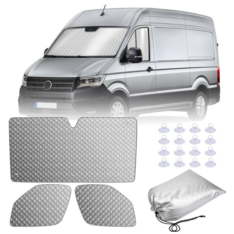 MaxAwe 3Stk Thermomatte Fahrerhaus passend für VW Crafter 06-17, Luxus Interne Auto Sonnenblende Frontscheibenabdeckung, Thermo Jalousien Set Verdunkelung, Sonnenschutz Windschutzscheiben Matte von MaxAwe