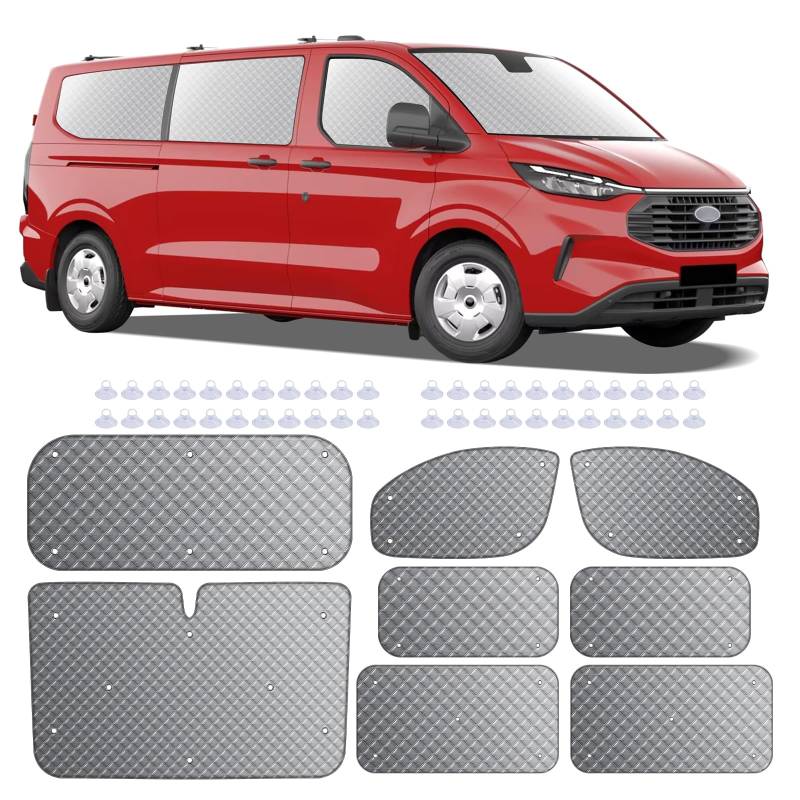 MaxAwe 8-teiliges Thermo-Rollo-Set für Ford Transit Custom SWB, Luxus-Sonnenschutz, Fenster-Frontscheibenabdeckung, Sommer-UV-Sonnenrollo & Winterisolierung für Wohnmobile und Wohnmobil von MaxAwe