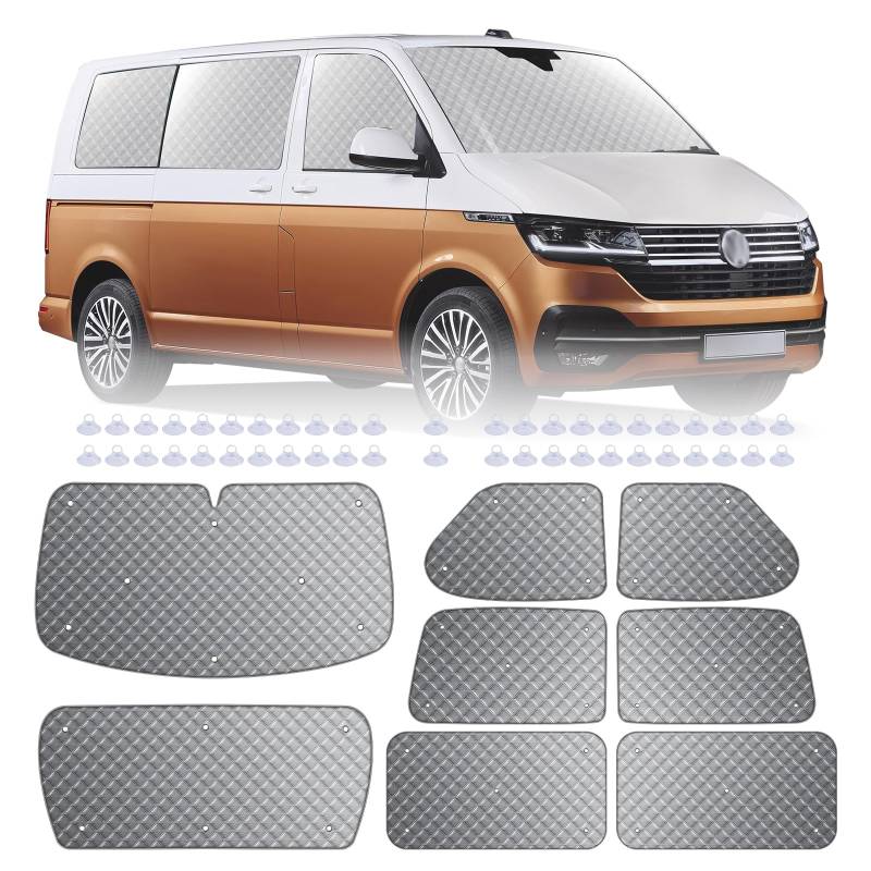 MaxAwe 8-teiliges Thermo-Rollo-Set für VW T4 SWB, Luxus-Sonnenschutz-Abdeckungs-Set, Fenster-Frontscheibenabdeckung, Sommer-UV-Sonnenrollo & Winterisolierung für VW-Wohnmobile und Wohnmobile von MaxAwe