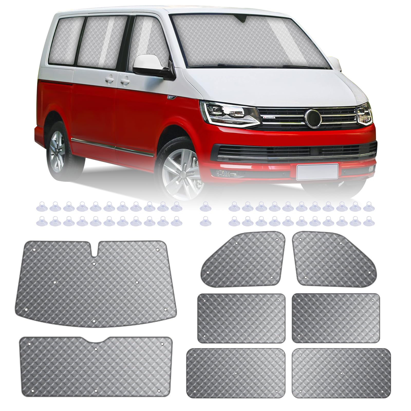 MaxAwe 8-teiliges Thermo-Rollo-Set für VW T5/T6 SWB, Luxus-Sonnenschutz-Abdeckungs-Set, Fenster-Frontscheibenabdeckung, Sommer-UV-Sonnenrollo und Winterisolierung für VW-Wohnmobile und Wohnmobile von MaxAwe