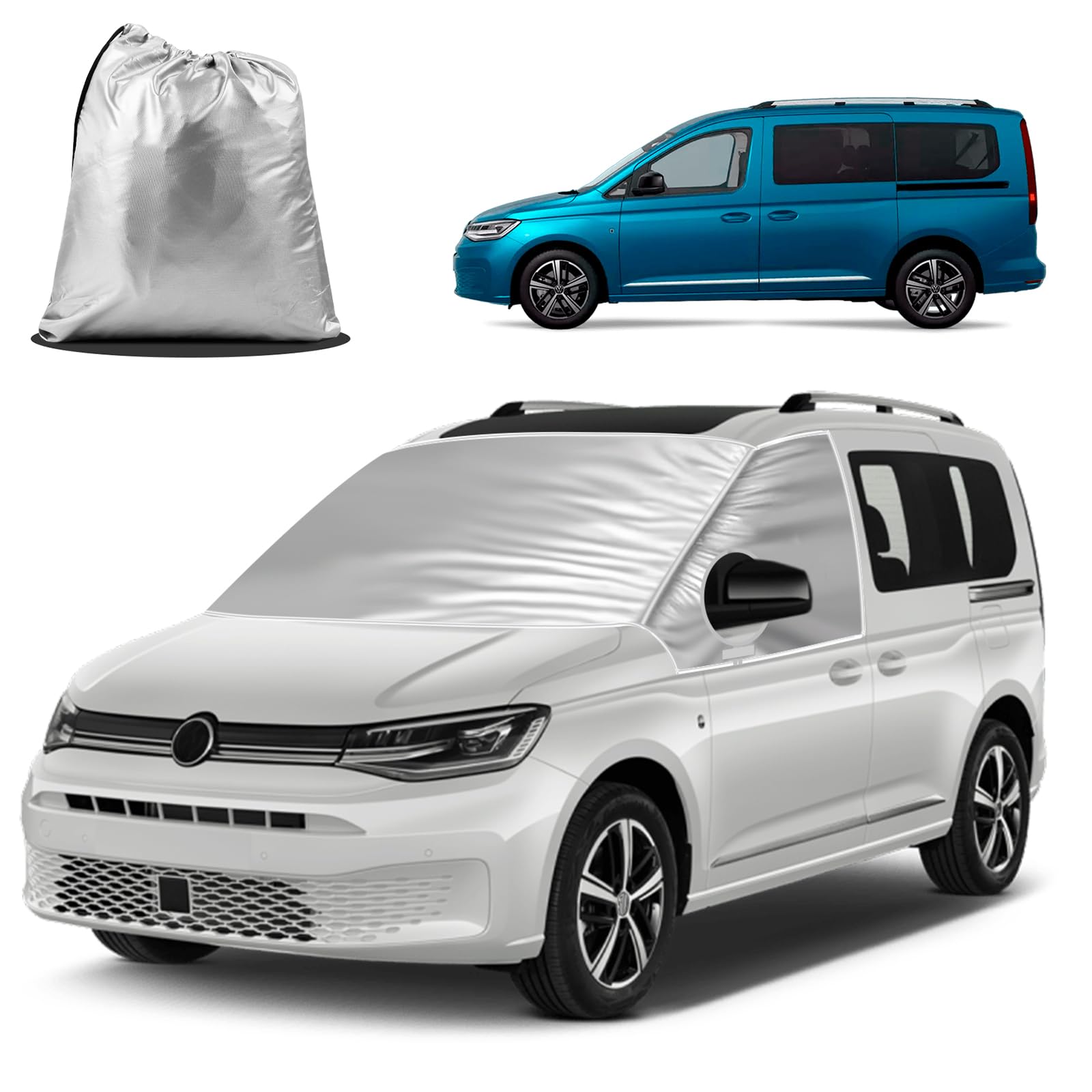 MaxAwe Für VW Caddy 2004+ Frontscheibenabdeckung, Verdunkelung, wasserdicht, Auto-Windschutzscheibenabdeckung, Frostschutz, wetterfest, externer Thermovorhang, Camping-Schutzhülle, Sonnenschutz von MaxAwe