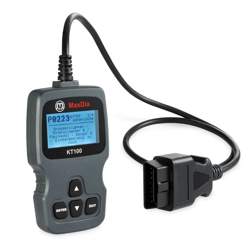 MaxDia® KT100 OBD2 Diagnosegerät EOBD für alle Fahrzeughersteller, Sprache: DE von MaxDia