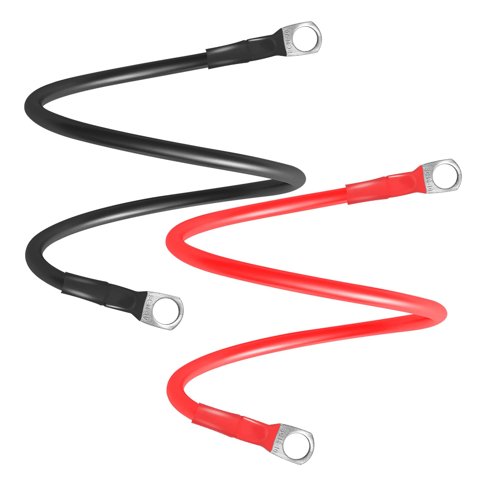 MaxEarn 2 Stück 5AWG/16mm² Auto Batteriekabel 50cm, Batterie Wechselrichter Kabel mit SC16-10 Verzinnten Kupfer Ringklemmen, 12V Positiver(Rot) und Negativer(Schwarz) für LKW Solar Wohnmobil Marine von MaxEarn