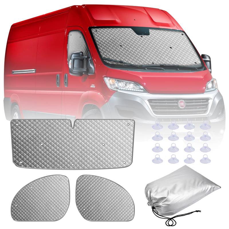 MaxEarn 3 STK Sonnenschutz Thermomatten passend für FIAT Ducato ab 2006, Auto Interne Frontscheibenabdeckung, Fahrerhaus Sonnenblende für Verdunkelung, Wärmeisolierung und Privatsphäre von MaxEarn