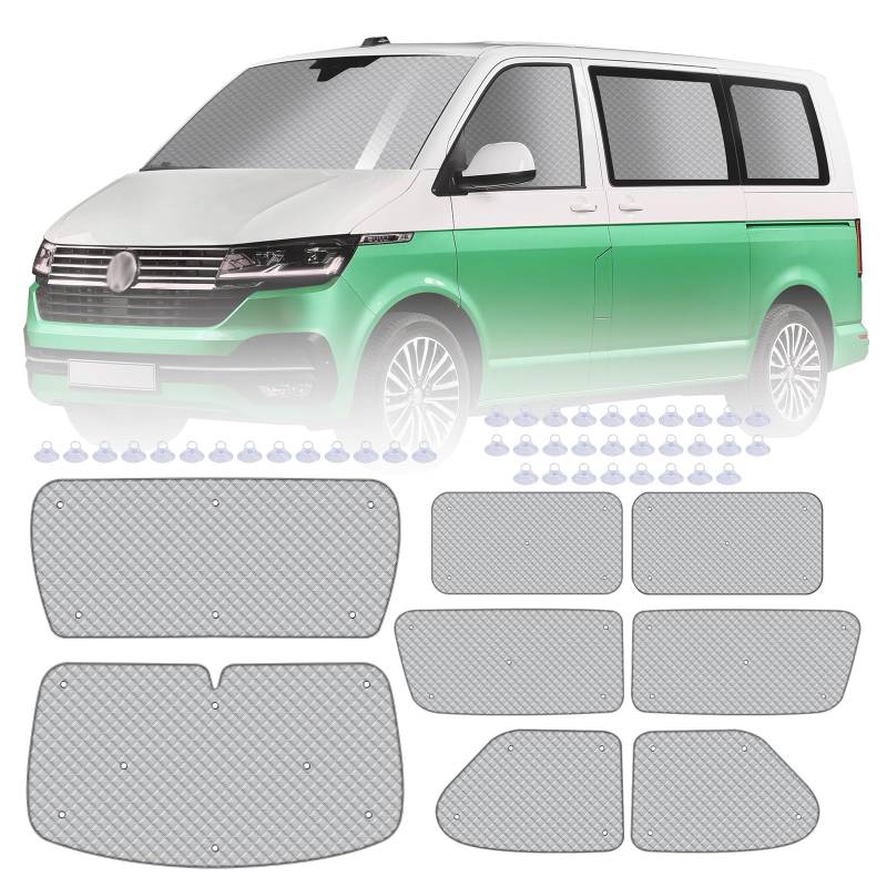 MaxEarn 8-teiliges Thermo-Rollo-Set für VW LWB T4, Luxus-Sonnenschutz-Abdeckungs-Set, Fenster-Frontscheibenabdeckung, Sommer-UV-Sonnenrollo & Winterisolierung für VW Wohnmobile und Wohnmobil von MaxEarn