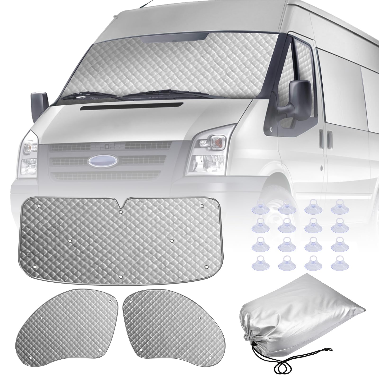 MaxEarn Innen-Thermorollo für Ford Transit Van MK7, 3-teiliges Sonnenschutz-Abdeckungs-Set, Windschutzscheibenabdeckung, Sommer-UV-Sonnenrollo & Winterisolierung, Windschutzscheibenschutz für von MaxEarn