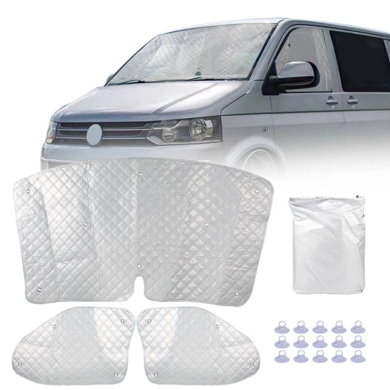 MaxEarn Interne Thermo-Rollo-Set passend für VW T4, 3-teiliges Luxus-Sonnenschutz-Abdeckungs-Set, Fenster-Frontscheibenabdeckung, Sommer-UV-Sonnenrollo und Winterisolierung für VW-Wohnmobile und von MaxEarn