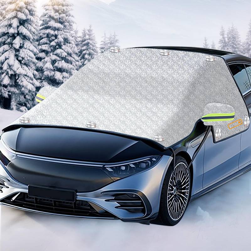 Maxee Frontscheibenabdeckung Winter, Windschutzscheibenabdeckung Auto 10 Magnet, Türgriffe abdecken, Scheibenabdeckung Abdeckung Auto Frontscheibe Für Die Gegen, Schnee, EIS, Frost, UV-Silber von Maxee