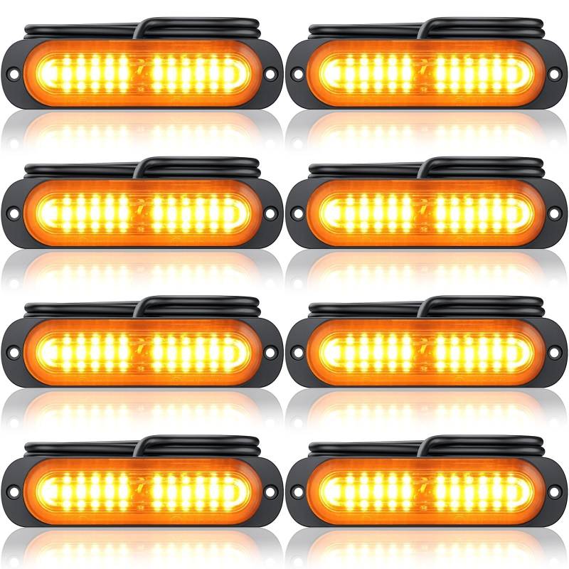 Maxetodo Frontblitzer Orange 8PCS 12 LED Blitzer Warnlicht 12V/24V 18 Blinkmodi Autolicht IP65 Wasserdicht Für LKW ATV SUV Wohnmobil Van von Maxetodo