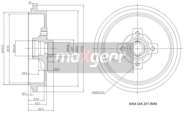 Bremstrommel Hinterachse Maxgear 19-0835 von Maxgear