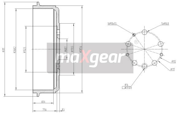 Bremstrommel Hinterachse Maxgear 19-1341 von Maxgear