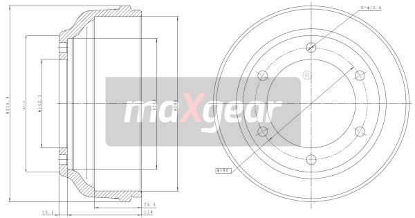 Bremstrommel Hinterachse Maxgear 19-2304 von Maxgear